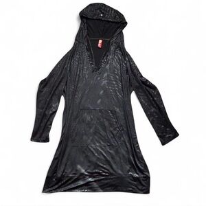 Apple Bottoms Animal Print Stretch Hoodie Dress Black Shiny Women Size 3X Y2K